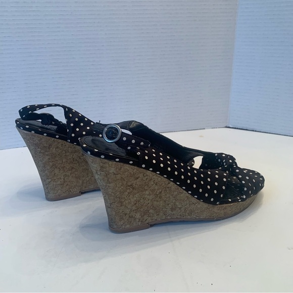 PURE Alfred Sung polka dot cork  beach heels-size 8 black and white - Picture 5 of 13